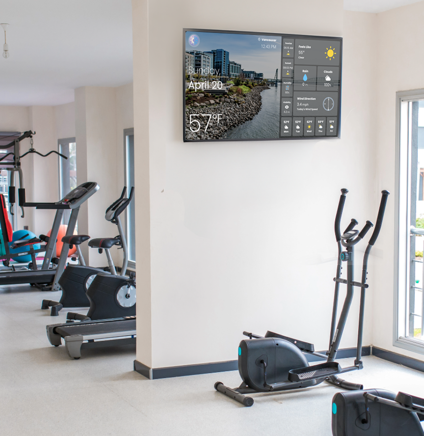 Free Infotainment screens - Free design, hosting, and maintenance - apartment-airbnb-rental-gym